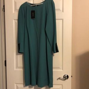 Juniper green dress with leather trim zippers